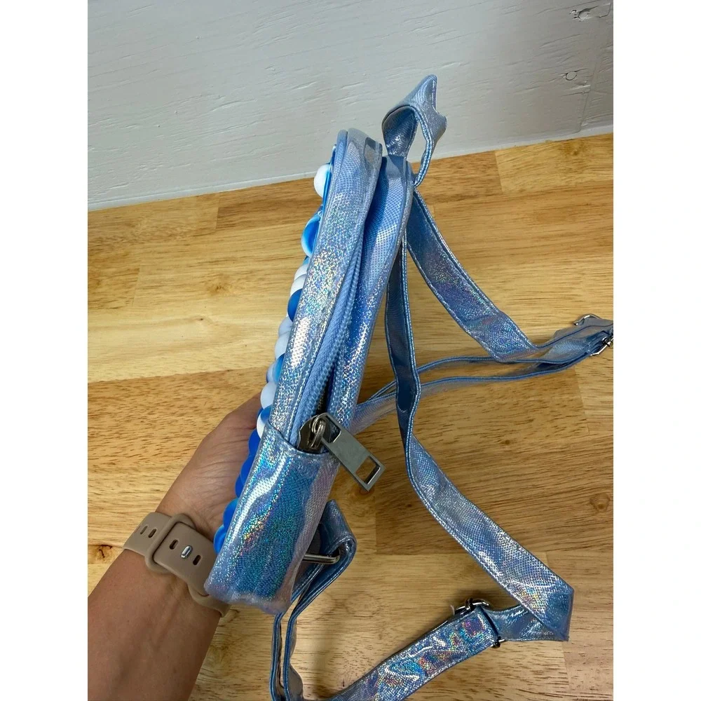 Kids Pop It Fidget Mini Backpack Blue White Marble Holographic Sensory Bag